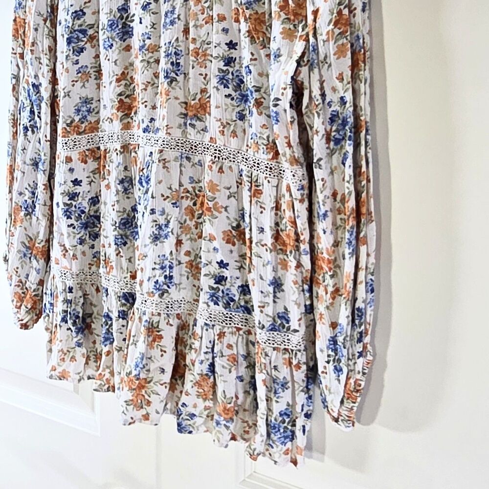 American Eagle Women L Floral Peplum Blouse Lace Cottagecore Prairie Boho Cute - Picture 10 of 12